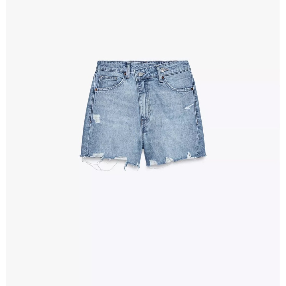 NWT ZARA TRF High Rise Cross Waist Mom Denim Short - 25 (0) - Indigo NEW